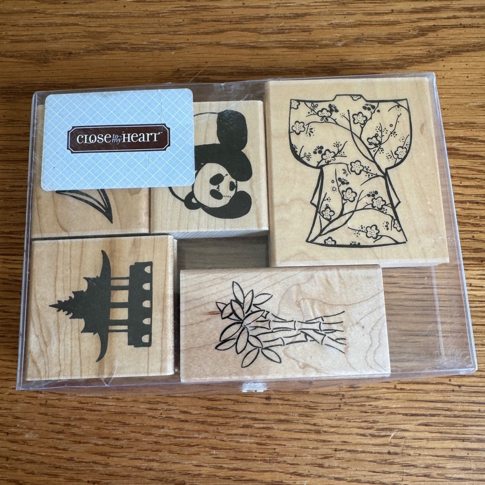 Close To My Heart Oriental Designs S604 Mounted Rubber Stamp Set Panda Pagoda